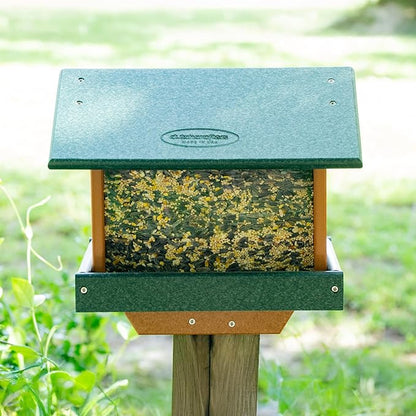 DutchCrafters Poly Large Hopper Bird Feeder Post Mount for 4" x 4", Wild Songbird Bird Seed Feeder for Outdoor, Outside, Garden, Yard - Amish Made in USA (Post Mount, Tudor Brown & Weatherwood)