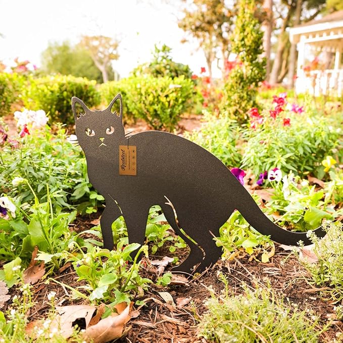 RealSteel - Garden Art Cats 3 Pack 2nd Edition - Cat Sculptures & Statues - Outdoor Yard Decorations for Cat Lovers - Zen Garden Accessories - Feline Kittens to Adorn Your Patio (Black)