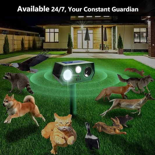 2025 Deer Repellent Devcies Solar Ultrasonic Animal Repellent Outdoor Waterproof Rabbit Repellent with PIR Motion Detection Flash Light for Dog, Cat, Bird, Squirrel, Skunk, Raccoon for Yard (4 Pack)