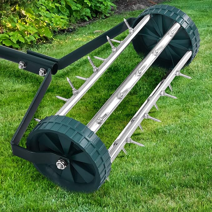 S AFSTAR 17-Inch Rolling Lawn Aerator, Spike Lawn Aerator Roller with 50-Inch Anti-Slip Handle & Tine Spikes, Garden Grass Lawn Soil Aeration Tool, Lawn Aerator Machine for Garden Patio Yard