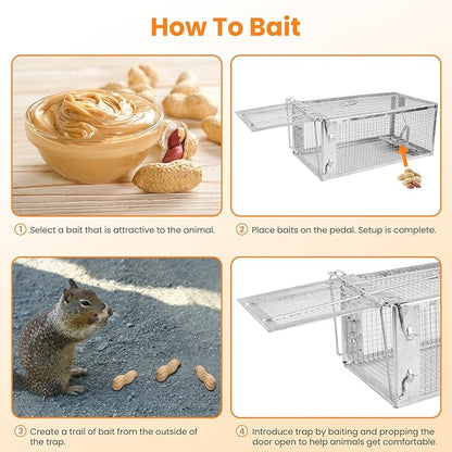 Moclever Humane Rat Trap – Live Catch & Release Mouse Trap for Indoor & Outdoor Use | No-Kill Metal Cage for Chipmunks, Small Rats, Voles, Hamsters | Durable & Reusable Rodent Trap