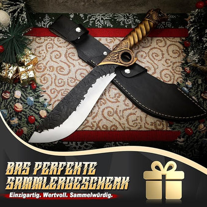 Purple Dragon Heavy Duty Machete for Cutting Trees – Japanese Forged Survival Machete with Tiger Head Handle, Gardening Machetes with Leather Sheath, Yard Work & Outdoor Camping Machetes