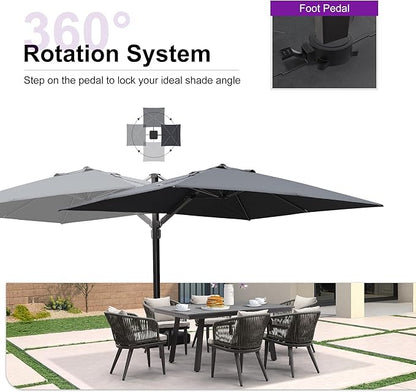PURPLE LEAF 9' X 12' Rectangle Patio Umbrella with Base Large Cantilever Outdoor Umbrella Offset Umbrella with 360-degree Rotation Garden for Deck Backyard Pool Grey