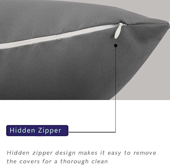 idee-home Outdoor Pillows with Inserts Included, Patio Outside Lumbar Pillows Waterproof Set of 2, 12 x 20 inch Dark Grey