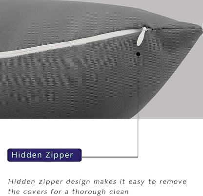 idee-home Outdoor Pillows with Inserts Included, Patio Outside Lumbar Pillows Waterproof Set of 2, 12 x 20 inch Dark Grey