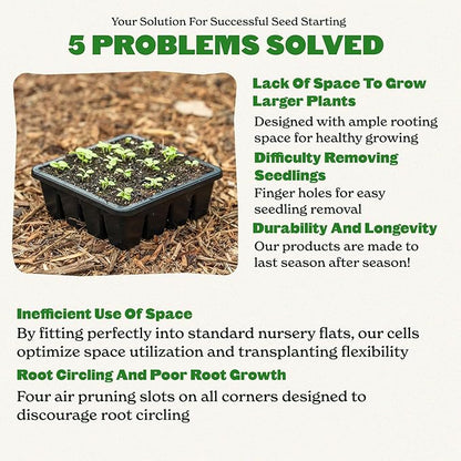 Epic Gardening Reusable Seed Starter Tray - 16 Cell/8 Seedling Starter Trays - Easy Watering, Indoor Greenhouse, Plant Starter, Gardener-Friendly for Seedlings | UV-Treated & BPA-Free - Black