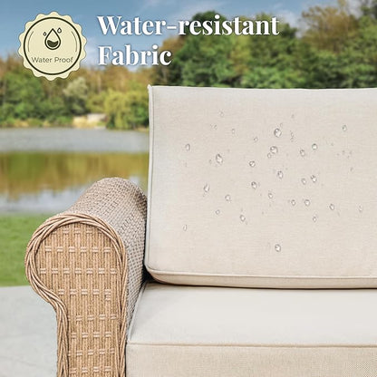 Patio Furniture Set, 7 Piece Outdoor Rattan Wicker Sectional Conversation Set with 5.5" Thick Waterproof Cushions and Coffee Table for Deck Backyar