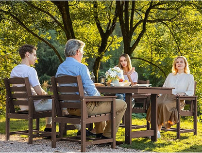 SERWALL 7-Piece Patio Dining Table Sets, Outdoor HDPE Dining Furniture Set with Umbrella Hole Cut-Out Table and 6 Chairs, All Weather Dining Set for Lawn, Garden, Backyard, Poolside, Coffee