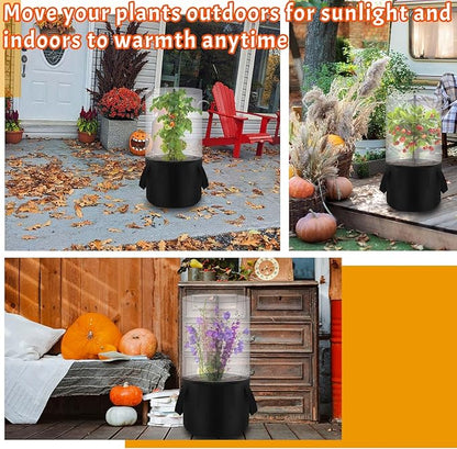 2PCS Mini Plant Greenhouse with Felt Planting Bag Round Planter Winter Garden Pot Covers Transparent Plant Frost Protection Cover with Support Rod for Outdoor Plants or Seedlings, 29.5" X 11.8"