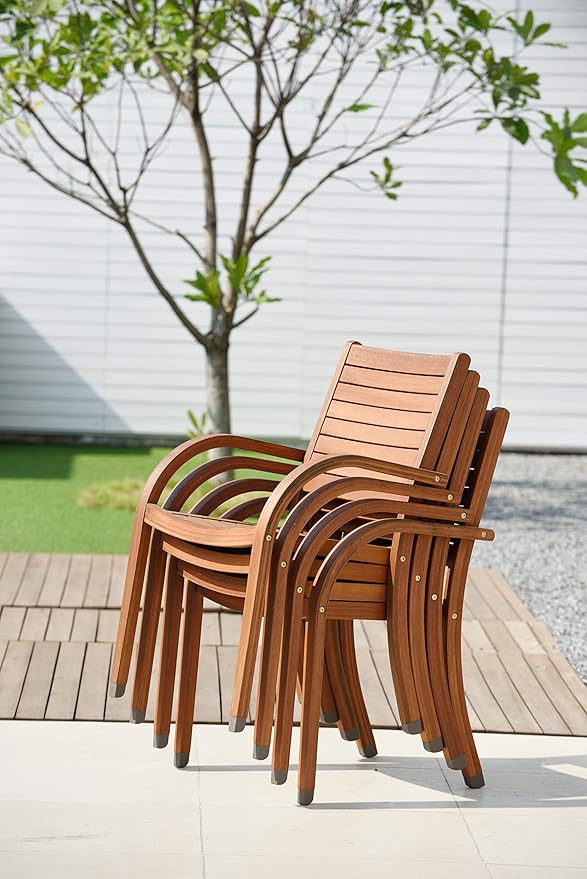 Amazonia 7-Piece Patio Dining Set, Dark Teak Finish and Ideal for Outdoors