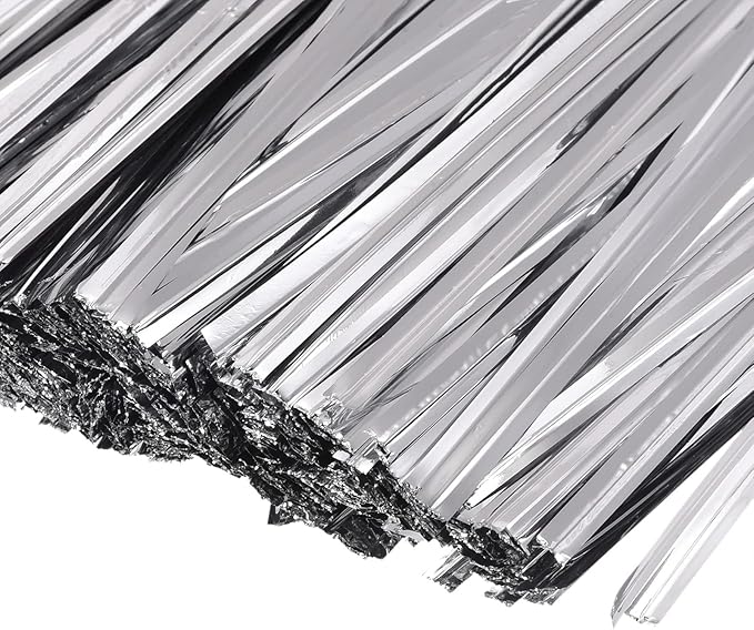 MECCANIXITY Foil Twist Ties 3" 8cm Metallic Plastic Closure Tie for Tying Bread, Candy, Cookies, Gift Bags Arts Crafts Ties Silver Tone Pack of 750