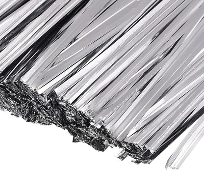 MECCANIXITY Foil Twist Ties 3" 8cm Metallic Plastic Closure Tie for Tying Bread, Candy, Cookies, Gift Bags Arts Crafts Ties Silver Tone Pack of 750