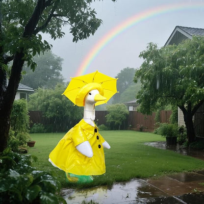 Waterproof Goose Raincoat Outfit with Umbrella for 23 inch Porch Statues, Autumn Garden Decor & Windproof Yard Sculptures