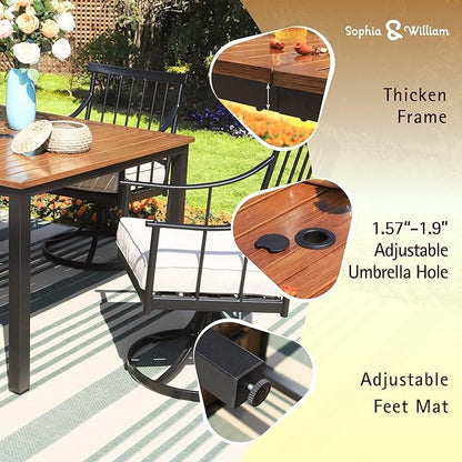 Sophia & William 5 Pcs Patio Furniture Outdoor Dining Set, Metal Patio Table and Chairs, Adjustable Umbrella Hole & Seat Cushion, Weather Resistant Patio Conversation Bistro Set for Yard Deck