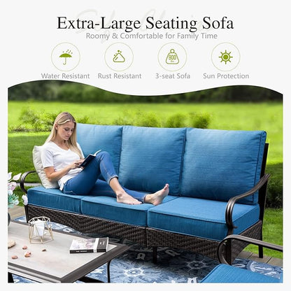 Sophia & William Patio Furniture Set, 5 Piece Metal Outdoor Conversation Set with 3-Seater Outdoor Couch, 2 Sofa Chairs, 1 Loveseat,1 Coffee Table for Outdoor Seating, Backyard, Porch(Navy)
