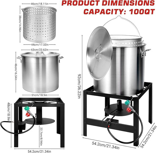 OT1001 Outdoor Fryer, Seafood Boil Kit, Featuring a Propane Burner, Propane Regulator, and a 100QT Pot with Basket, Built For Patio Garden Outdoor