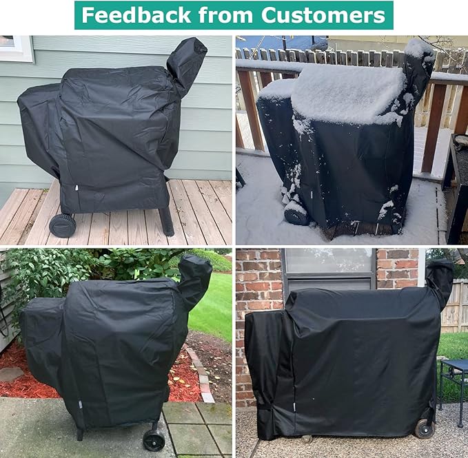 SunPatio Outdoor Heavy Duty Waterproof Grill Cover Compatible with Traeger 34 Series Wood Pellet Grill and Smoker, Texas and More, Full Length Barbecue Cover, All Weather Protection, Black