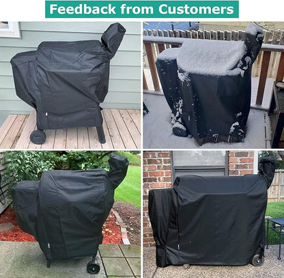 SunPatio Outdoor Heavy Duty Waterproof Grill Cover Compatible with Traeger 34 Series Wood Pellet Grill and Smoker, Texas and More, Full Length Barbecue Cover, All Weather Protection, Black