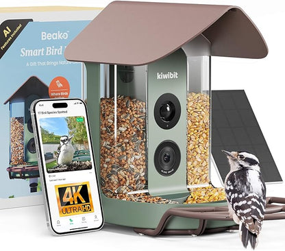 Beako™ Smart Bird Feeder with 4K Camera Lifetime Subscription Included, Solar Powered for Outdoors - Ultra HD Live Stream, AI identifies10,000+ Species, Real-Time Bird Notification, Easy Setup