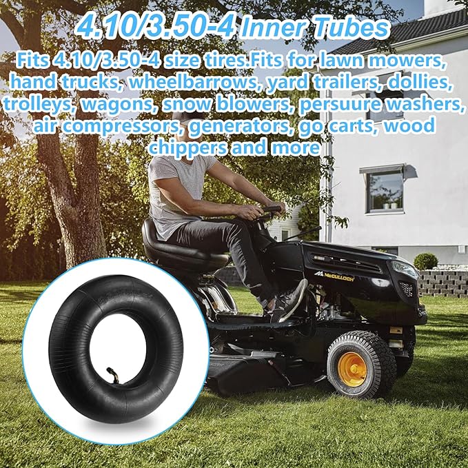 (2 PACK) 4.10/3.50-4 Inner Tube with TR-87 Bent Valve Stem,Replacement for Hand Trucks, Dolly, Lawn Mowers, Wheelbarrows, Generators, Utility Carts