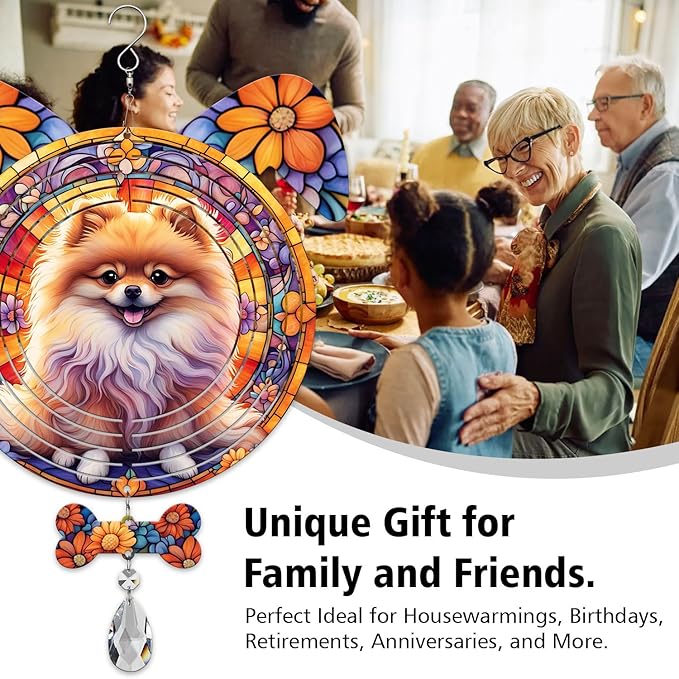 Pomeranian Dog Ears Wind Spinner, Pomeranian Wind Spinner Hanging for Yard and Garden V02