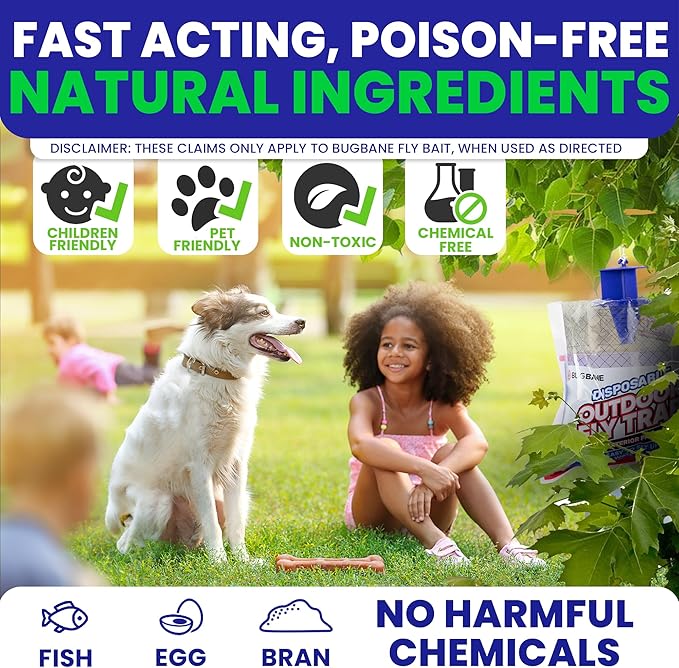 Fly Traps Outdoor Fly Trap for Patio. 2 Large Non-Toxic Pre-Baited Flies Bags Outdoor Disposable. Big Hanging Bug Catchers for All Filth Flies Killer for Outside Bug Control in Yard Horse Ranch