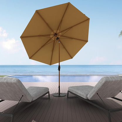 Midtown Umbrellas Wooden 2-8 Feet Outdoor Patio Umbrella, Terylast Sand Tan Fabric, Aluminum Frame For Backyard Umbrella, Deck Umbrella, Garden Umbrella & Pool Umbrella - Wooden Pole