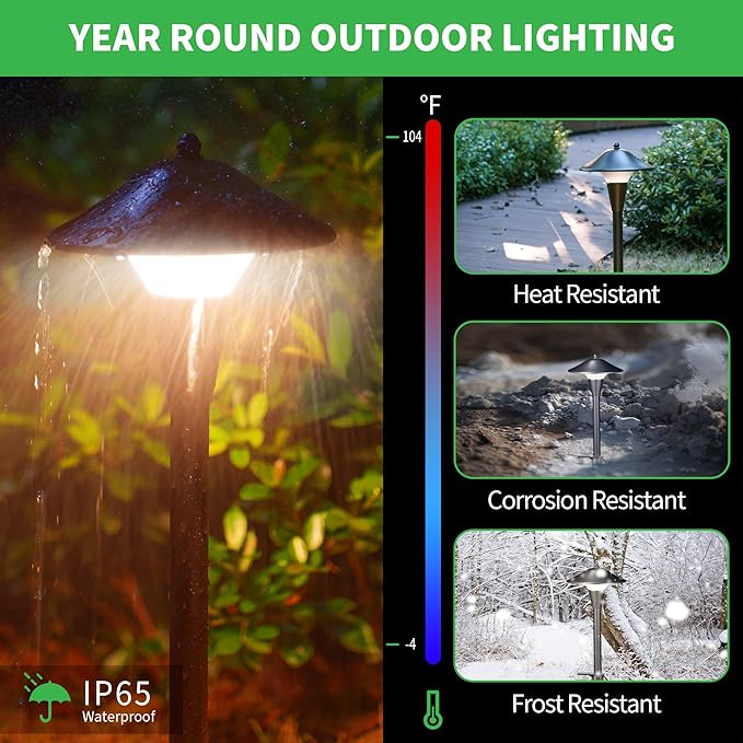 Low Voltage Pathway Lights - 2700K/3000K/3500K/4000K/5000K Selectable Landscape Sidewalk Lighting Wired, 12V Path Light Waterproof, 200lm LED Aluminum Pathlight ORB for Outside Patio Yard