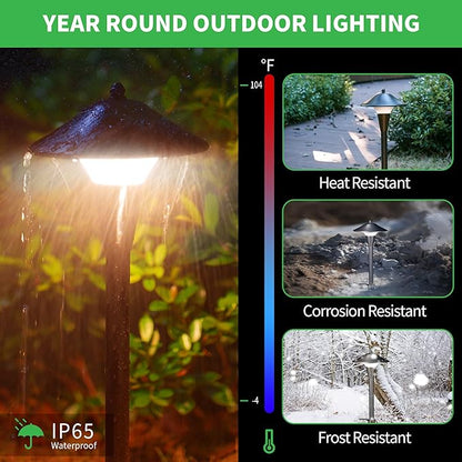 Low Voltage Pathway Lights - 2700K/3000K/3500K/4000K/5000K Selectable Landscape Sidewalk Lighting Wired, 12V Path Light Waterproof, 200lm LED Aluminum Pathlight ORB for Outside Patio Yard