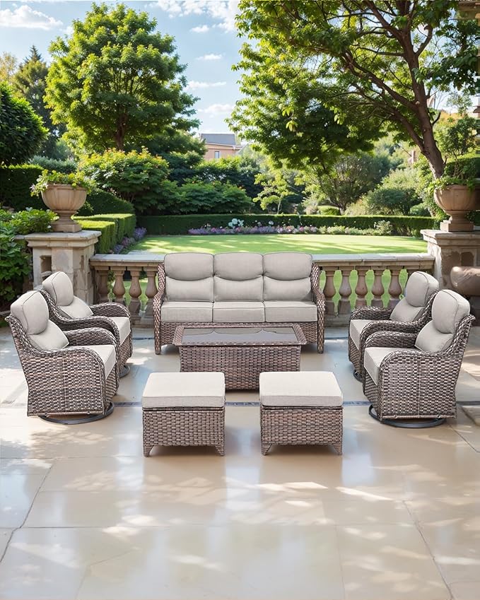 Luxury 24x24x6 Inch Smile Outdoor Sofa Cushions Set of 3 - Memory Foam Deep Seat Patio Furniture Pillows for Wicker Rocker Dining Chair Loveseat 3-Seater L-Shape Sectional Sofa - Beige