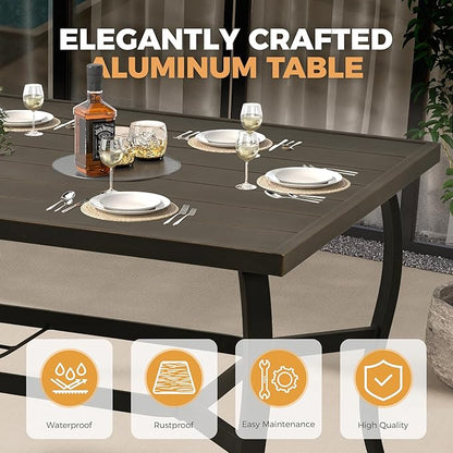 HAPPATIO 7 Piece Patio Dining Set, Aluminum Outdoor Dining Set for 6, Patio Furniture Sets, 2 Swivel Dining Chairs, 4 Dining Chairs, Aluminum Furniture Set for Patio, Yard (Black)