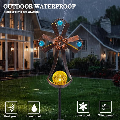 VCUTEKA Solar Garden Lights Cemetery Metal Flower Decor Colorful Solar Pathway Light with LED Cracked Crystal Ball Outdoor Decorative Stake for Patio Yard Lawn Garden Decor (Cross)