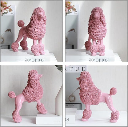 Lukitas Standing Pink Poodle Sculpture Decor, Decorative Dog Statue, Animal Ornament for Garden Home, Resin 10''