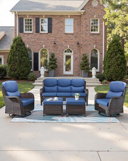 Pop 22x25/22x24 Outdoor Replacement Cushions - 1 Set High Back Deep Seat Patio Furniture Cushion for Wicker Dining Swivel Rocking Chairs Loveseat Couch Sectional Sofa - Navy Blue/Smile