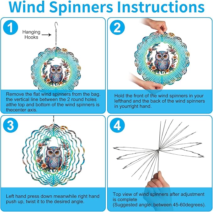 Metal Wind Spinners for Outdoor,Birthday Gifts for Women Mom Grandma, 12 Inch Owl Wind Spinner Bird Devices Deterrent to Scare Birds Away from Yard Patio Farm, Kinetic Sculpture Garden Decor