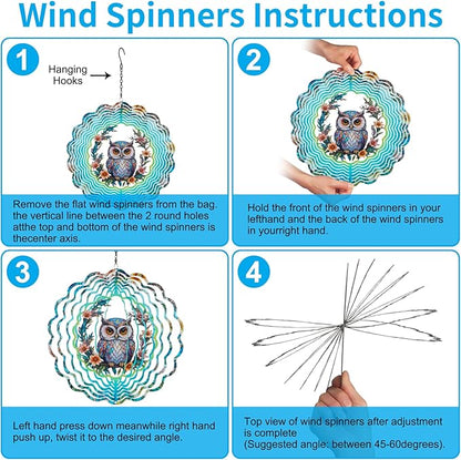 Metal Wind Spinners for Outdoor,Birthday Gifts for Women Mom Grandma, 12 Inch Owl Wind Spinner Bird Devices Deterrent to Scare Birds Away from Yard Patio Farm, Kinetic Sculpture Garden Decor