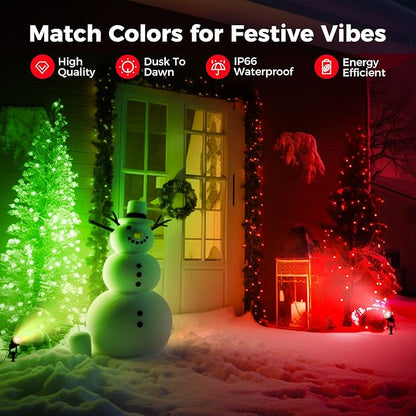 L LOHAS LED Red and Green Christmas Spotlight Outdoor, Auto On/Off 5W Landscape Lighting, 120V IP66 Waterproof Spot Lights for Yard House Holiday Trees Decoration, UL Listed, 2 Pack