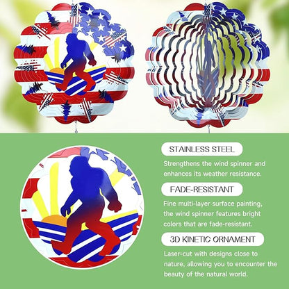 Bigfoot Wind Spinners Gift Patriotic Sasquatch Gifts for Women Men, 12 Inch Outdoor Metal 3D Wind Spinner Garden Yard Decor