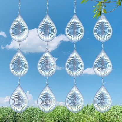 3D Water Drop Pendant Stainless Steel Wind Spinners, Bird Scare Discs with Metal Shiny Highly Reflective Double Sided 360°Rotating, Deterrents to Keep Scare Birds Away from Garden Patio Porches Yard