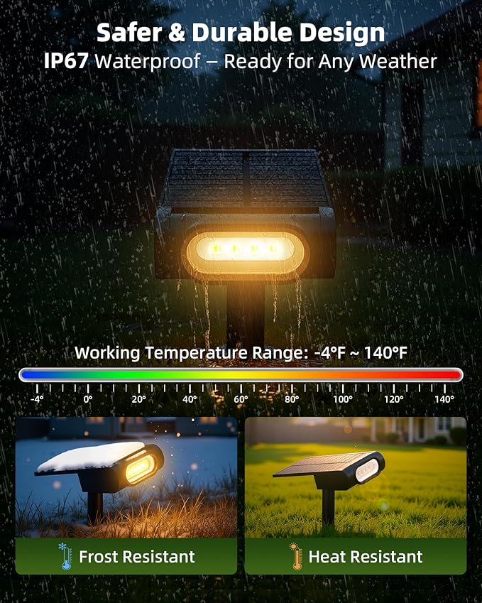 EZVALO Solar Spot Lights Outdoor Waterproof IP67, 3 Lighting Modes Landscape Spotlights, Efficient King-Size LEDs, Solar Powered for Garden Yard Pathway (6Pack-Warm White)