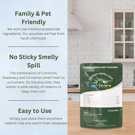 Extra-Strength Mouse Repellent Pouches with Cinnamon/Cornmint Oils, (30 Pouches) Natural Rodent Repellent, Indoor & Outdoor Mice Repellent, Safe for Pets and Kids