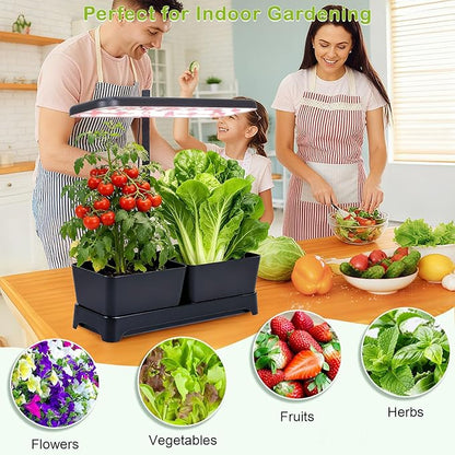 Indoor Garden Led Grow Light Planter Pots, Herb Kitchen Garden Grow Kit, Full Spectrum LED Plant Light for Plants, Height Adjustable Growing Lamp with Intelligent Controller (Black, 16*6.3*7.1 inch)