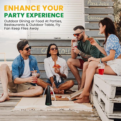 BUGGOFF White Fly & Flying Insect Repellent Fan with Twin Blades, Table top & Hangable, Battery Powered, USB C Chargable with Cable Included. Safe Blades with Auto Stop. (4 Pack)