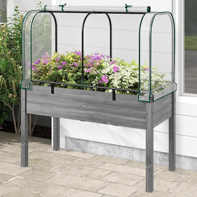 Happygrill Portable Mini Greenhouse, 47" x 22" x 24" Green House w/ Roll-up Zipper Door, Metal Frame, Waterproof Sun-Protective PE Cover, Small Greenhouses for Raised Garden Bed, Outdoor (White)