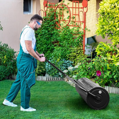 IRONMAX Lawn Roller, 30 Gallons/113 L Manual & Tow-Behind Steel Sod Roller w/Push Pull Handle, Lawn Rollers Tow Behind Water Filled for Yard, Park, Garden, Ball Field (30 Gallons, Black)