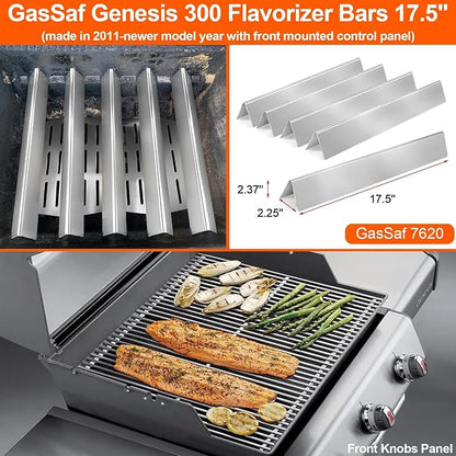 GasSaf 17.5 inch Flavorizer Bars for Weber Genesis 300 E310 E20 E330 Grill Parts, Flavor Bars 7620 7621 for Weber Genesis 300 Grills Replacement Parts(Front Knobs 2011-2016), 5-Pack Stainless Steel