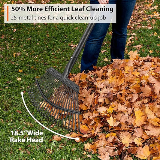 Rake for Leaves Heavy Duty, Large Garden Leaf Rakes for Lawns, 65 Inch Gardening Rake with Back-Saving Long Handle, 18.5” Wide 25 Tines Head for Quick Cleanup Yard Grass Clippings, Anti-Rust