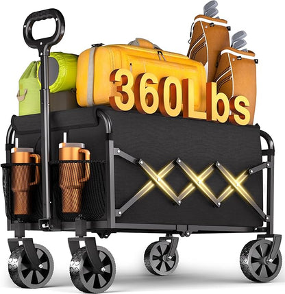Wagons Carts Foldable - 360Lbs Collapsible Wagon Cart with Wheels Portable - Folding Wagon Lightweight for Camping, Sports, Travel, Picnic, Groceries, Shopping