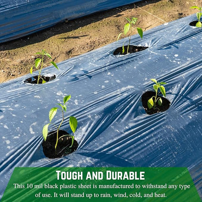 Farm Plastic Supply - Black Plastic Sheeting - 10 mil - (24' x 100') - Polyethylene Vapor Barrier Sheeting, Black Painters Tarp, Roll of Heavy Duty Plastic