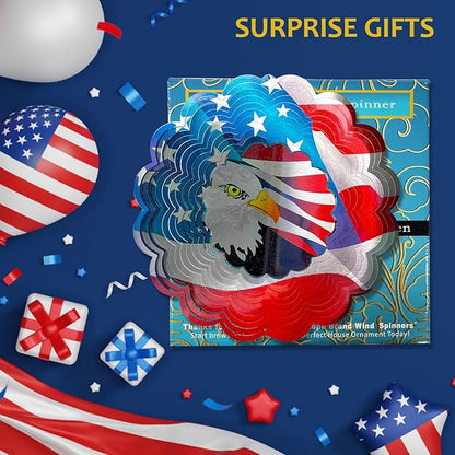American Flag Wind Spinner - Patriotic Eagle Design | 12In 3D Holographic Hanging Wind Sculptures & Spinners, Outdoor Yard & Garden Decor for 4th of July, Memorial Day | Gift for Men, Women